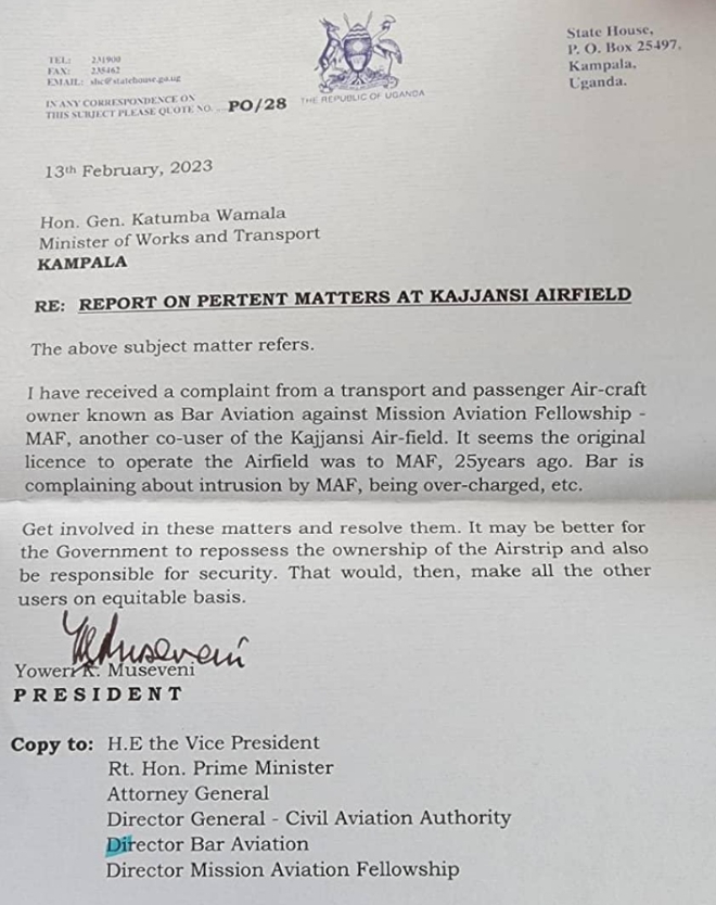Museveni's letter